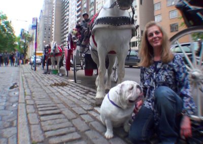 Cheryl and Gave sitting on the street with a horse drawn carriage